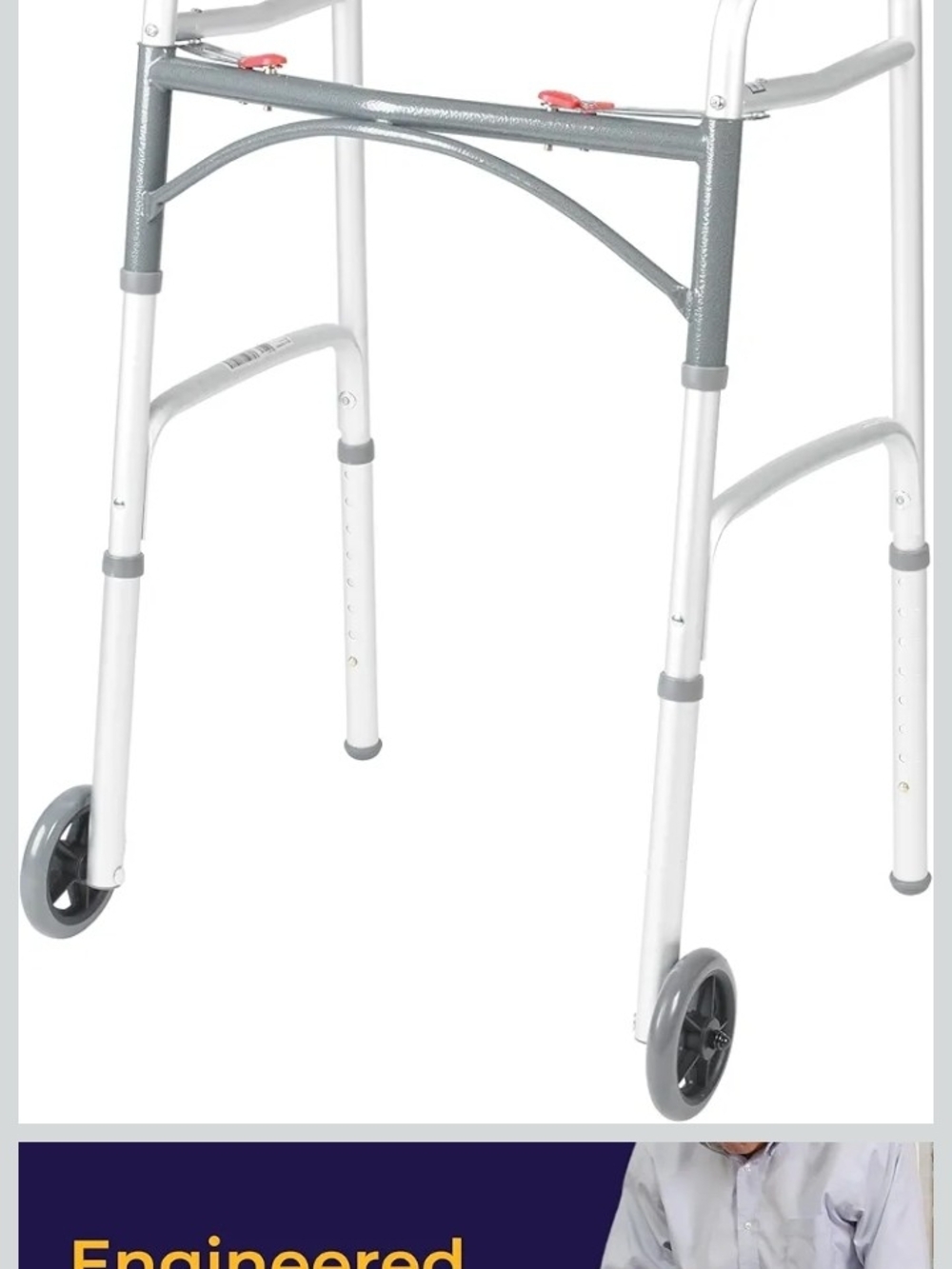 Adjustable White and Gray Two-Wheel Folding Walker. Brand New In Box, Unopened